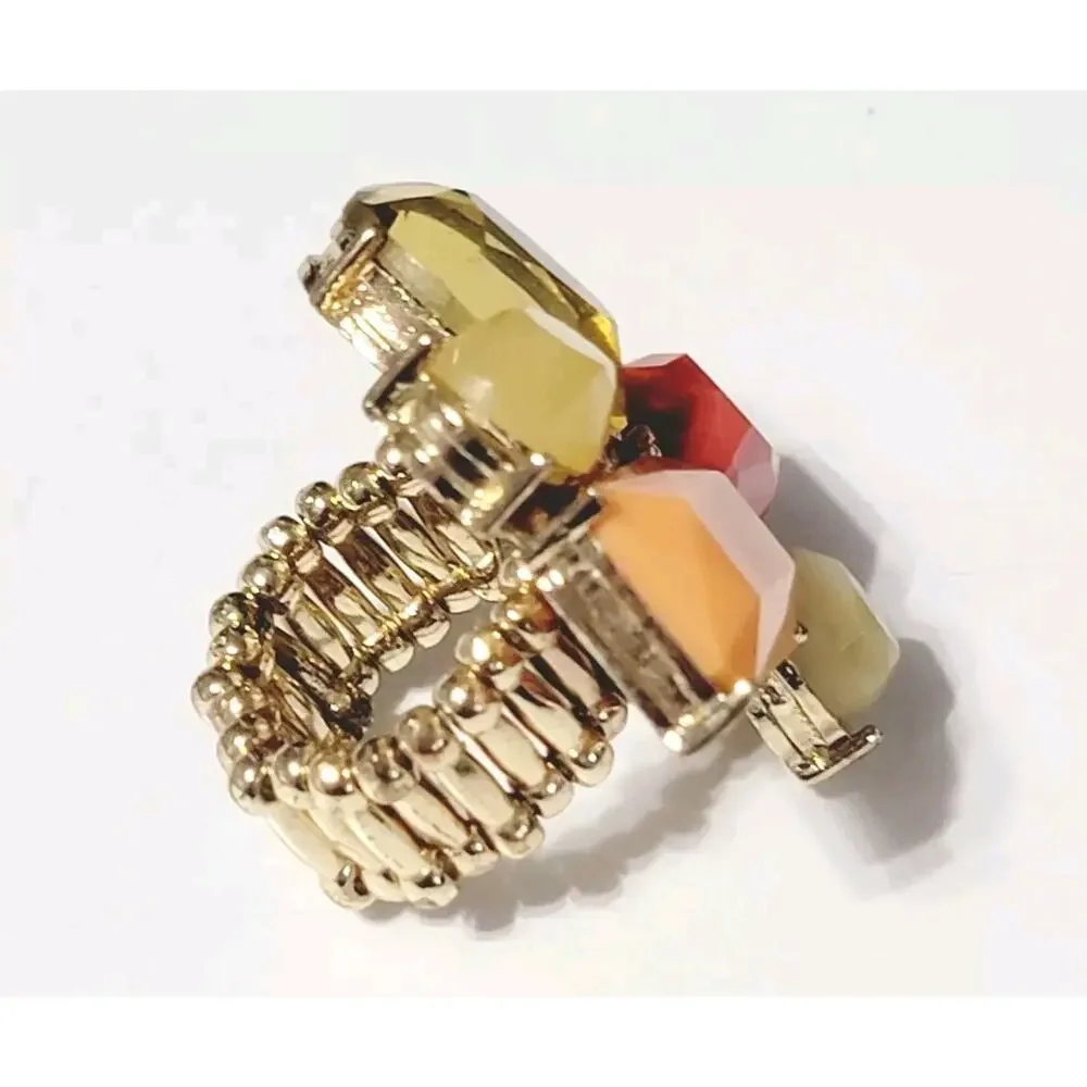 Colorful Lucite Sretch Ring Fashion‎ Orange, Red, Yellow, Gold-tone r-12